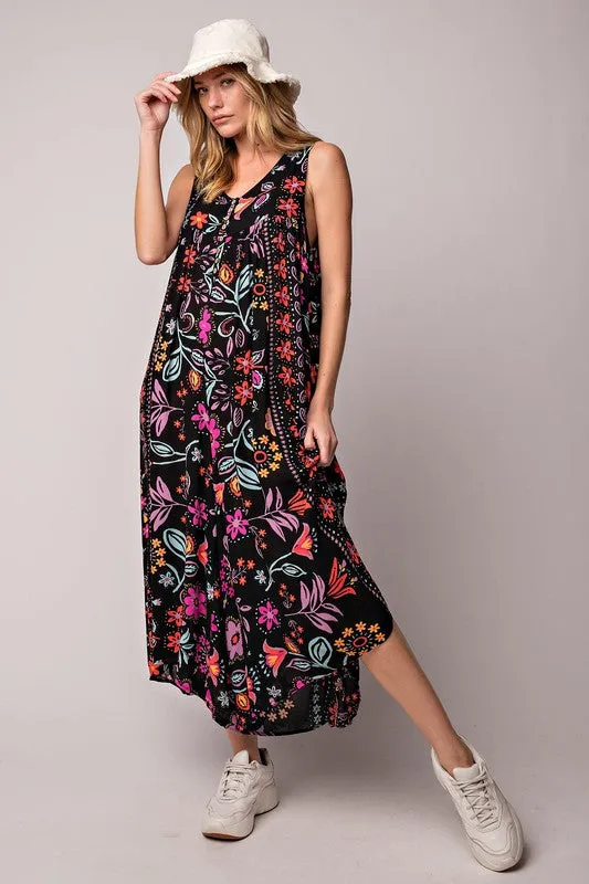 Vintage bloemenprint los mouwloos jumpsuit