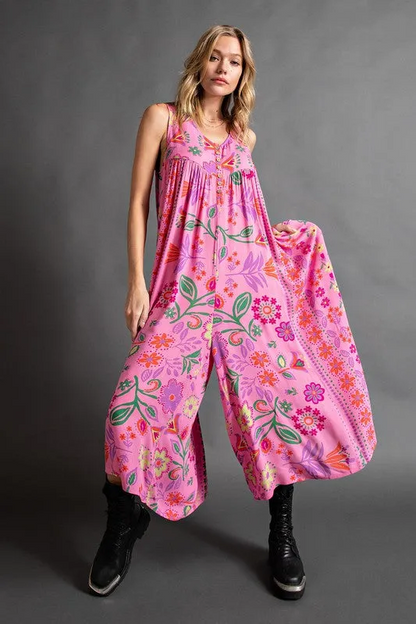 Vintage bloemenprint los mouwloos jumpsuit